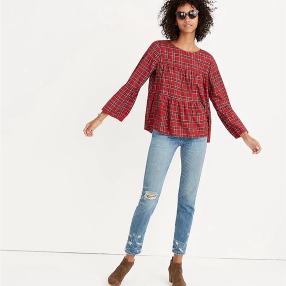 Madewell Red Plaid Swing Top - Picture 3 of 6